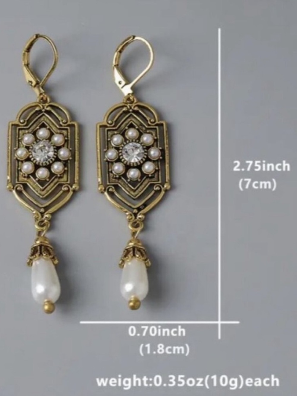 Vintage-Inspired Gold Pearl Drop Earrings - Elegant White Pearls - Picture 3 of 5